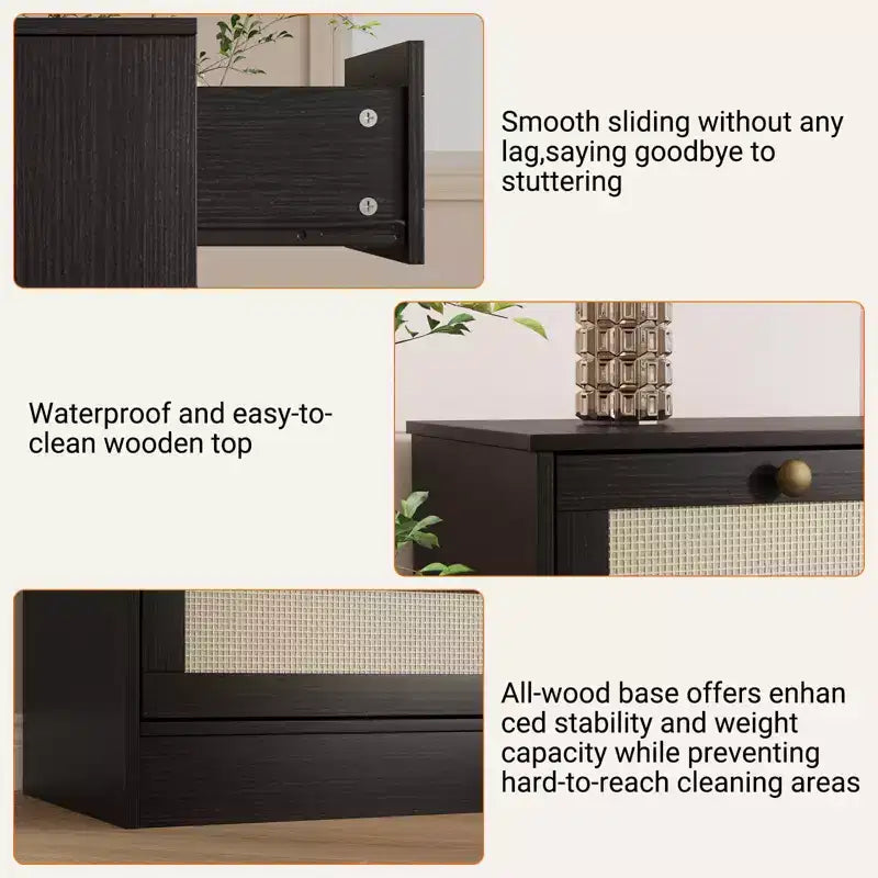 Commode en bois pour chambre à coucher avec 12 tiroirs, commode-meuble TV de 155 cm de large pour téléviseur de 65 pouces, commode en rotin pour salon, couloir