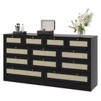Commode en bois pour chambre à coucher avec 12 tiroirs, commode-meuble TV de 155 cm de large pour téléviseur de 65 pouces, commode en rotin pour salon, couloir