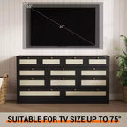 Commode en bois pour chambre à coucher avec 12 tiroirs, commode-meuble TV de 155 cm de large pour téléviseur de 65 pouces, commode en rotin pour salon, couloir