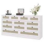 Commode en bois pour chambre à coucher avec 12 tiroirs, commode-meuble TV de 155 cm de large pour téléviseur de 65 pouces, commode en rotin pour salon, couloir