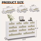 Commode en bois pour chambre à coucher avec 12 tiroirs, commode-meuble TV de 155 cm de large pour téléviseur de 65 pouces, commode en rotin pour salon, couloir