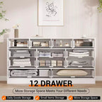 Commode en bois pour chambre à coucher avec 12 tiroirs, commode-meuble TV de 155 cm de large pour téléviseur de 65 pouces, commode en rotin pour salon, couloir