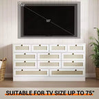 Commode en bois pour chambre à coucher avec 12 tiroirs, commode-meuble TV de 155 cm de large pour téléviseur de 65 pouces, commode en rotin pour salon, couloir