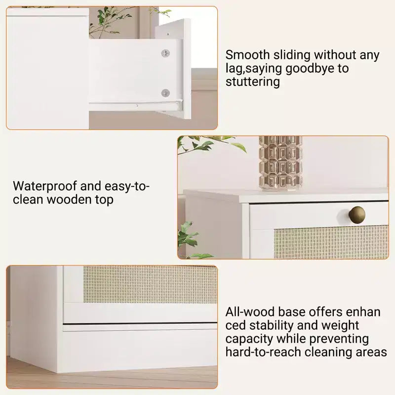 Commode en bois pour chambre à coucher avec 12 tiroirs, commode-meuble TV de 155 cm de large pour téléviseur de 65 pouces, commode en rotin pour salon, couloir