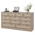 Commode en bois pour chambre à coucher avec 12 tiroirs, commode-meuble TV de 155 cm de large pour téléviseur de 65 pouces, commode en rotin pour salon, couloir