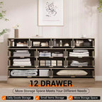 Commode en bois pour chambre à coucher avec 12 tiroirs, commode-meuble TV de 155 cm de large pour téléviseur de 65 pouces, commode en rotin pour salon, couloir