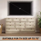 Commode en bois pour chambre à coucher avec 12 tiroirs, commode-meuble TV de 155 cm de large pour téléviseur de 65 pouces, commode en rotin pour salon, couloir