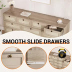 Commode en bois pour chambre à coucher avec 12 tiroirs, commode-meuble TV de 155 cm de large pour téléviseur de 65 pouces, commode en rotin pour salon, couloir