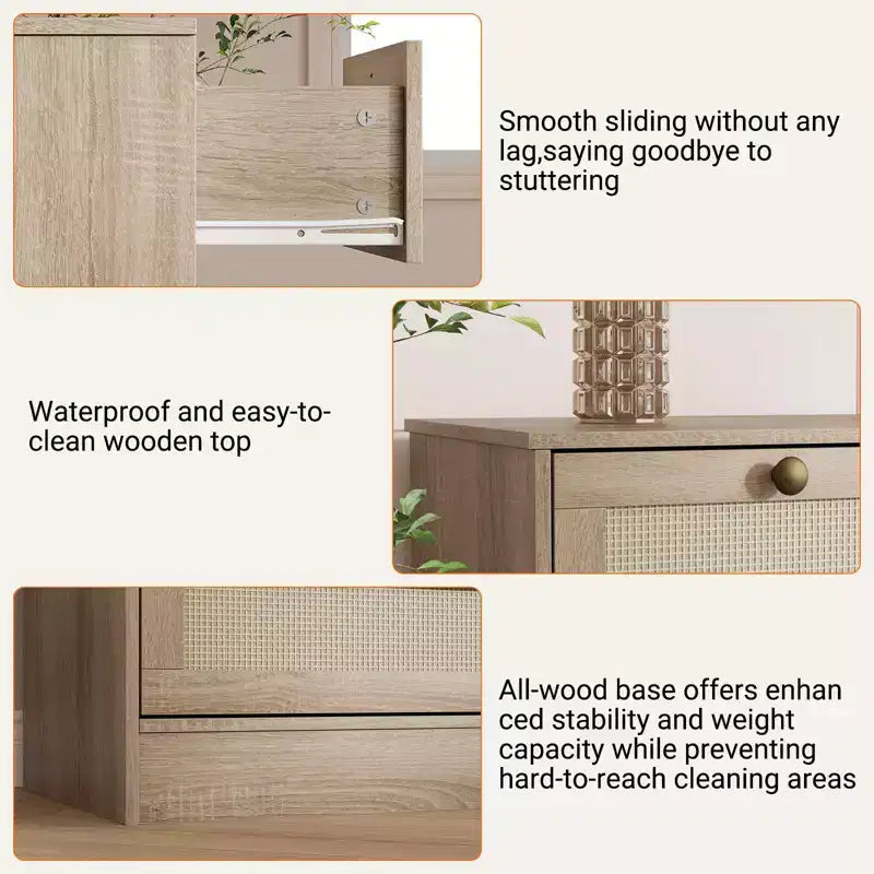 Commode en bois pour chambre à coucher avec 12 tiroirs, commode-meuble TV de 155 cm de large pour téléviseur de 65 pouces, commode en rotin pour salon, couloir