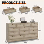 Commode en bois pour chambre à coucher avec 12 tiroirs, commode-meuble TV de 155 cm de large pour téléviseur de 65 pouces, commode en rotin pour salon, couloir