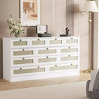 Commode en bois pour chambre à coucher avec 12 tiroirs, commode-meuble TV de 155 cm de large pour téléviseur de 65 pouces, commode en rotin pour salon, couloir