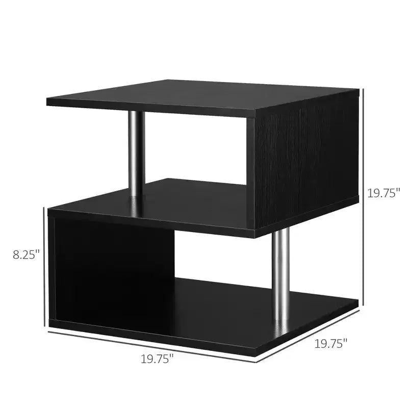 20 tables d'appoint modernes, tables d'appoint, tables basses en forme de S avec étagère de rangement et poteaux en acier