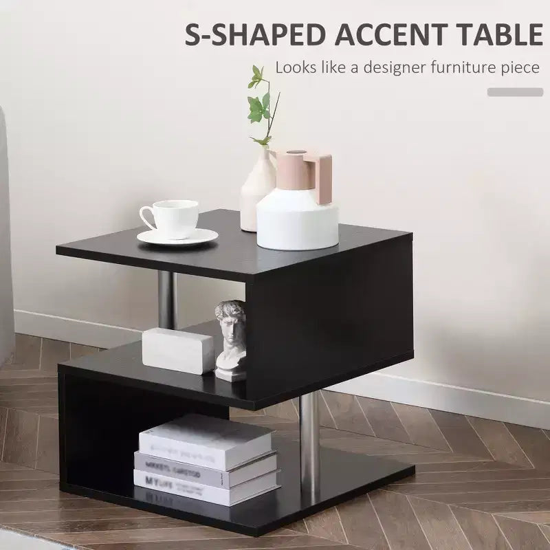 20 tables d'appoint modernes, tables d'appoint, tables basses en forme de S avec étagère de rangement et poteaux en acier