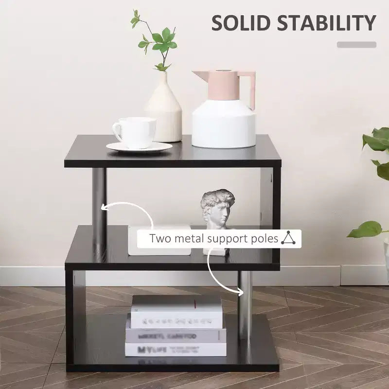 20 tables d'appoint modernes, tables d'appoint, tables basses en forme de S avec étagère de rangement et poteaux en acier