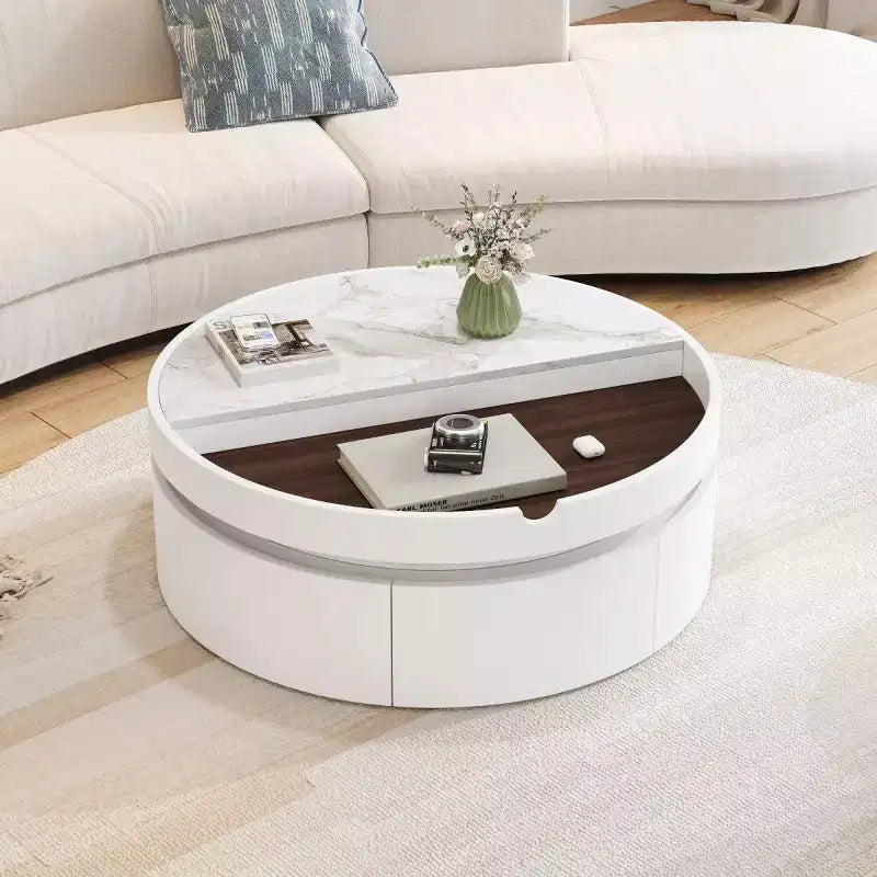 29.5 Modern Round Lift-Top Coffee Table with Storage, Compact Center Table for Small Living Rooms or Apartments - Panipeachy