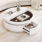 29,5 Table basse relevable moderne et ronde avec rangement, table d'appoint compacte pour petits salons ou appartements - Panipeachy