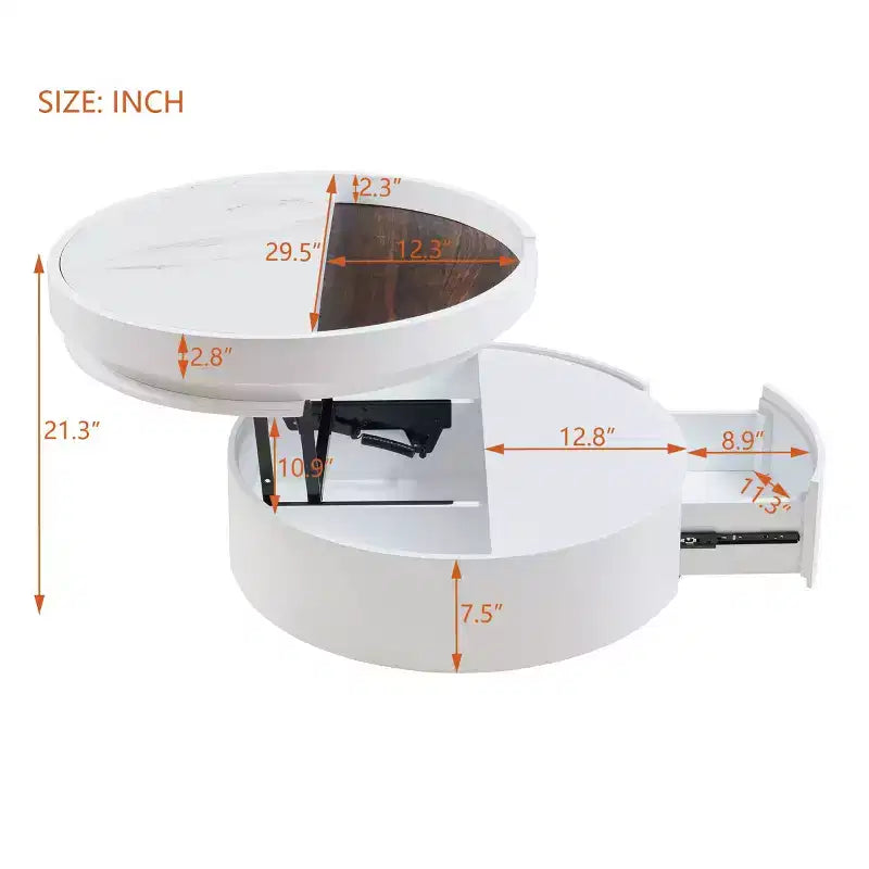 29,5 Table basse relevable moderne et ronde avec rangement, table d'appoint compacte pour petits salons ou appartements - Panipeachy