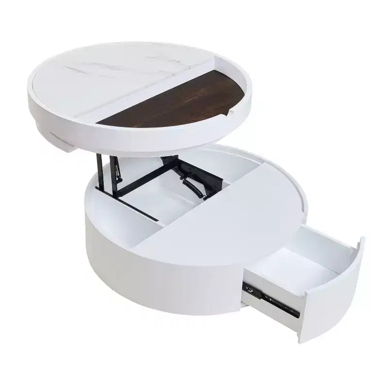 29,5 Table basse relevable moderne et ronde avec rangement, table d'appoint compacte pour petits salons ou appartements - Panipeachy