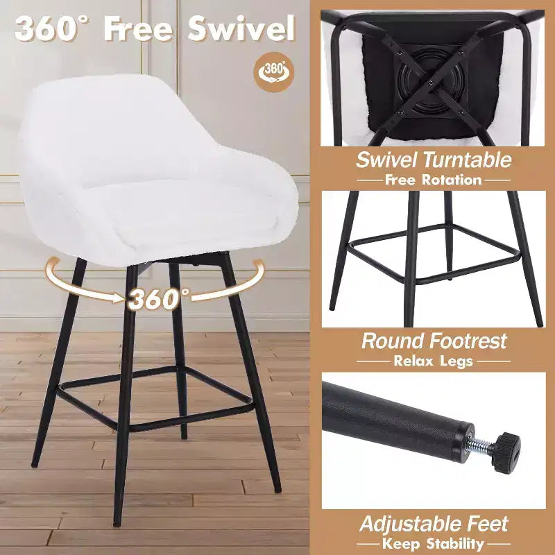 Tabourets de bar pivotants lot de 2, tabourets de bar de 66 cm, dossiers bas et pieds en métal, faciles à assembler, pour bar, îlot de cuisine