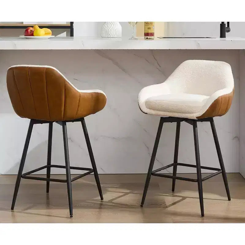 Tabourets de bar pivotants lot de 2, tabourets de bar de 66 cm, dossiers bas et pieds en métal, faciles à assembler, pour bar, îlot de cuisine