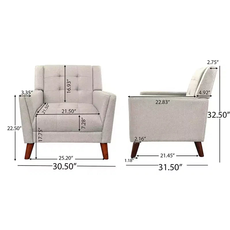 Fauteuil moderne, Fauteuil d'appoint pour salon, Fauteuil capitonné avec pieds fuselés en bois, Canapé de lecture confortable pour chambre, Beige