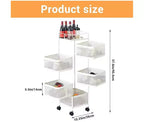 Étagère de Rangement Rotative à 5 Niveaux pour Cuisine, Chariot de Cuisine en Maille Métallique avec Couvercle Supérieur, Rangement sur Roues pour Fruits Légumes et Épicerie
