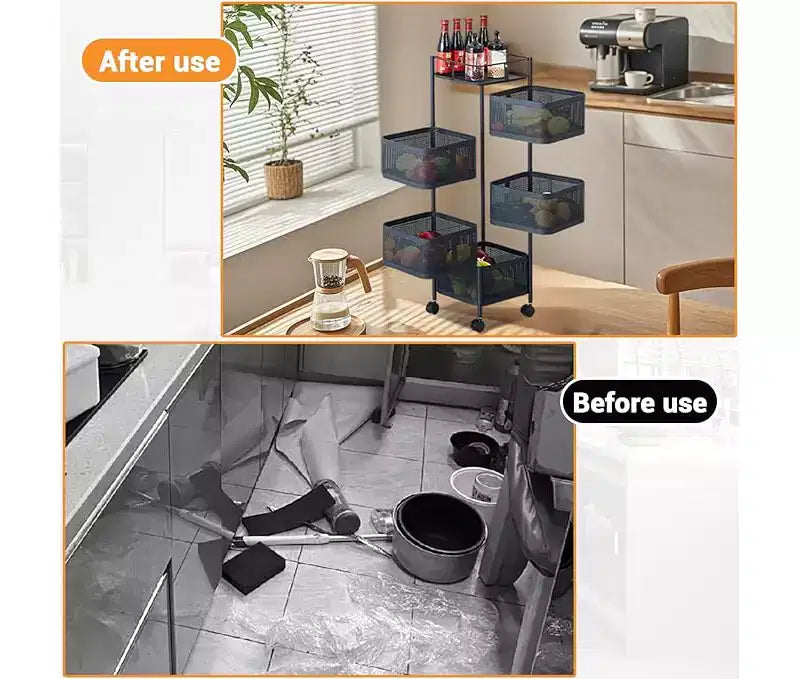 Étagère de Rangement Rotative à 5 Niveaux pour Cuisine, Chariot de Cuisine en Maille Métallique avec Couvercle Supérieur, Rangement sur Roues pour Fruits Légumes et Épicerie