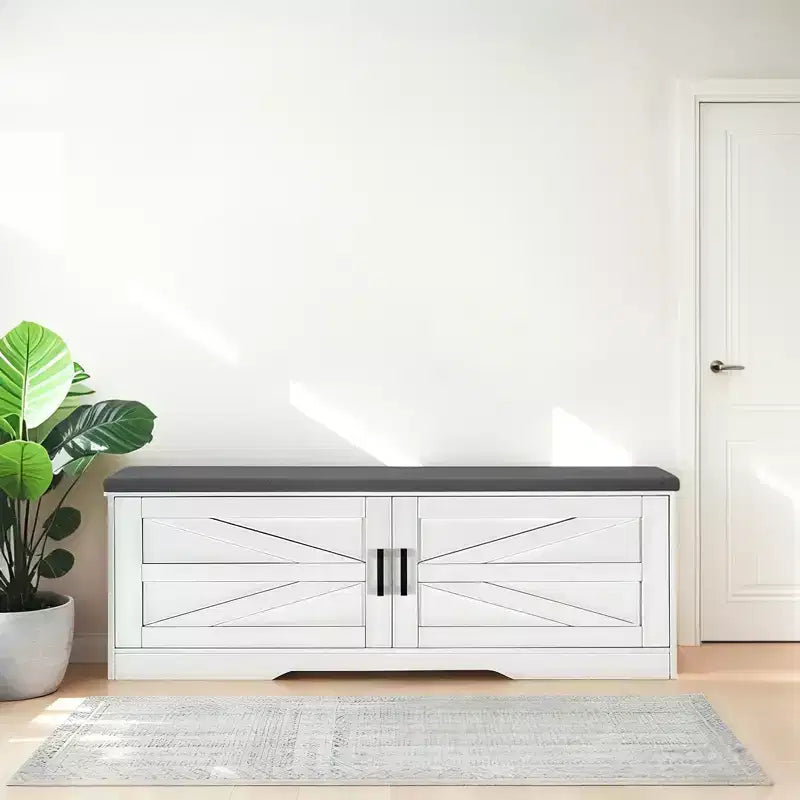 Banc à chaussures GDFStudio Meena de 39 po de largeur, style campagnard, à 2 niveaux avec coussin