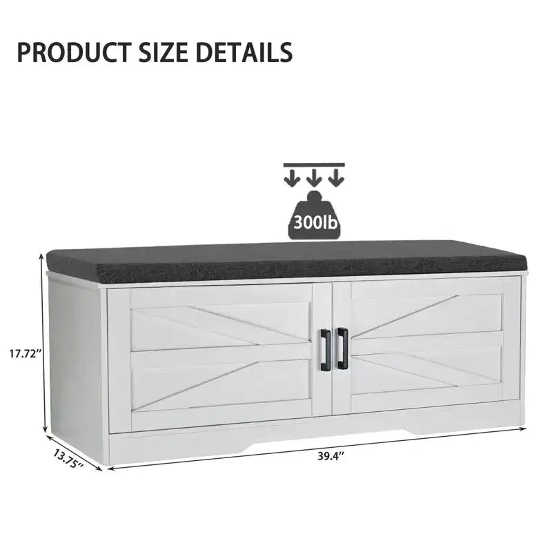 Banc à chaussures GDFStudio Meena de 39 po de largeur, style campagnard, à 2 niveaux avec coussin