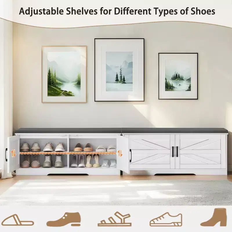 Banc à chaussures GDFStudio Meena de 39 po de largeur, style campagnard, à 2 niveaux avec coussin