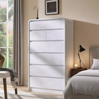 7 Drawers Dresser for Bedroom, Modern Dressers & Chests of Drawers with Curved Profile Design, Wooden Dresser for Living Room