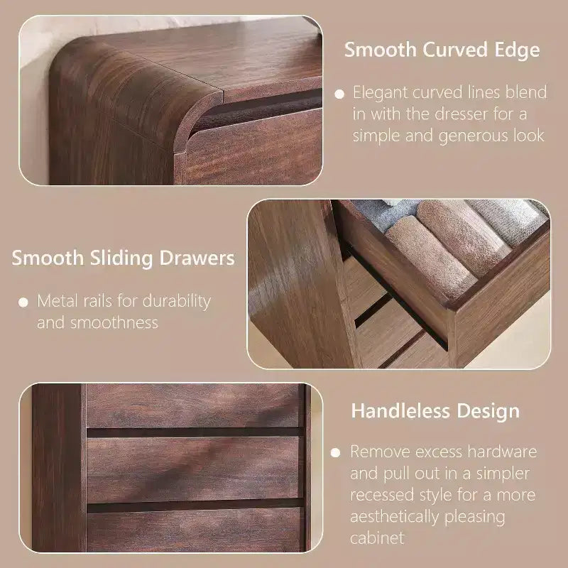Commode à 7 tiroirs pour chambre à coucher, commode et chiffonnier modernes au design incurvé, commode en bois pour salon