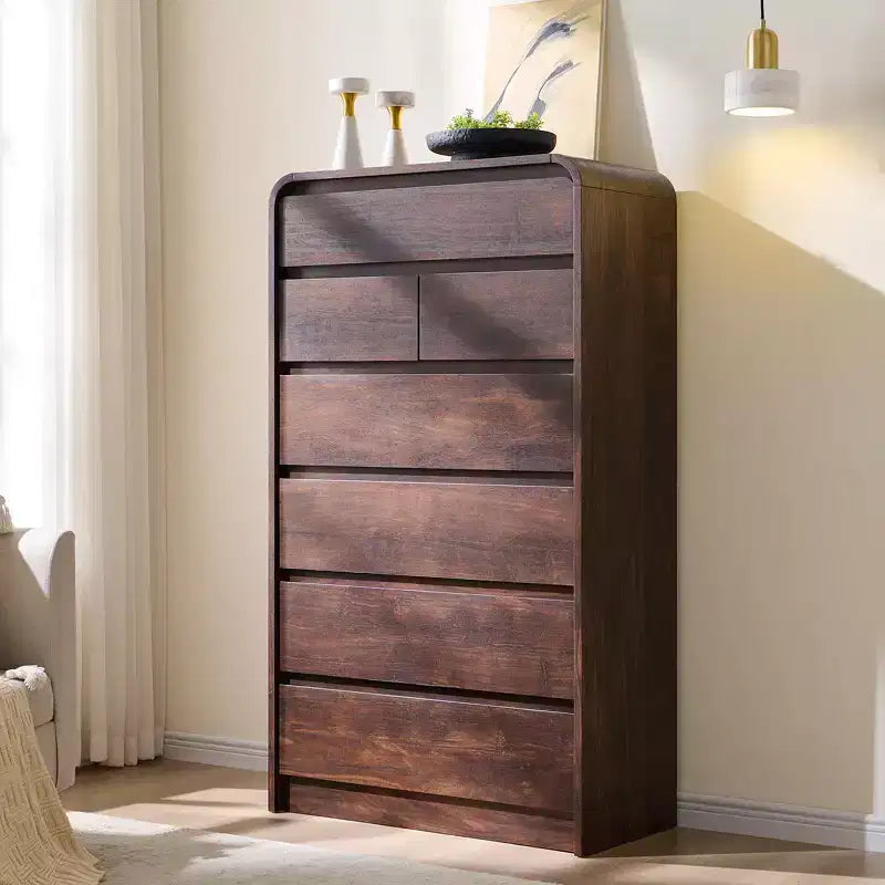Commode à 7 tiroirs pour chambre à coucher, commode et chiffonnier modernes au design incurvé, commode en bois pour salon