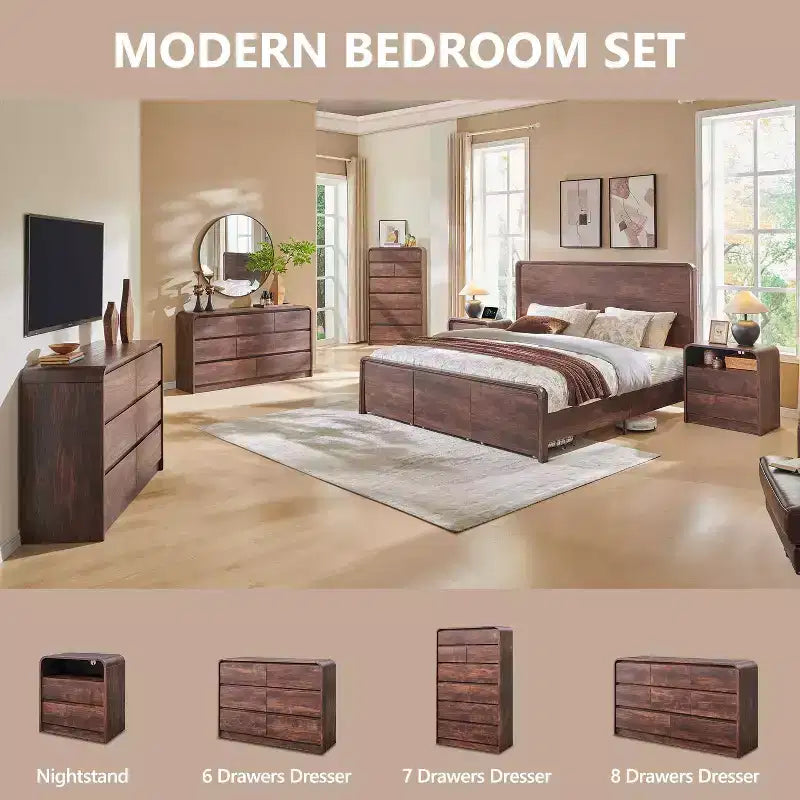 Commode à 7 tiroirs pour chambre à coucher, commode et chiffonnier modernes au design incurvé, commode en bois pour salon