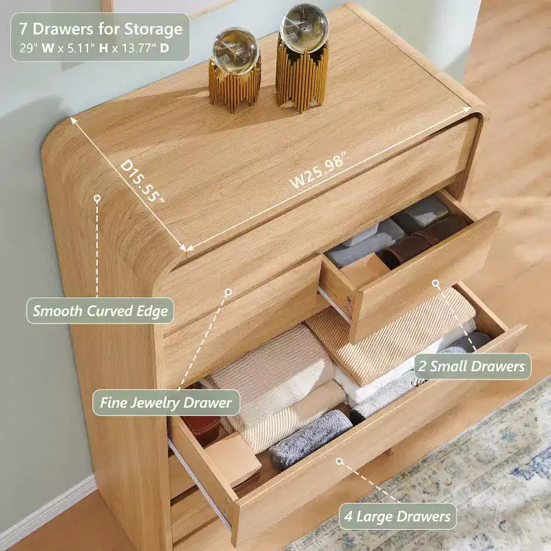 Commode à 7 tiroirs pour chambre à coucher, commode et chiffonnier modernes au design incurvé, commode en bois pour salon