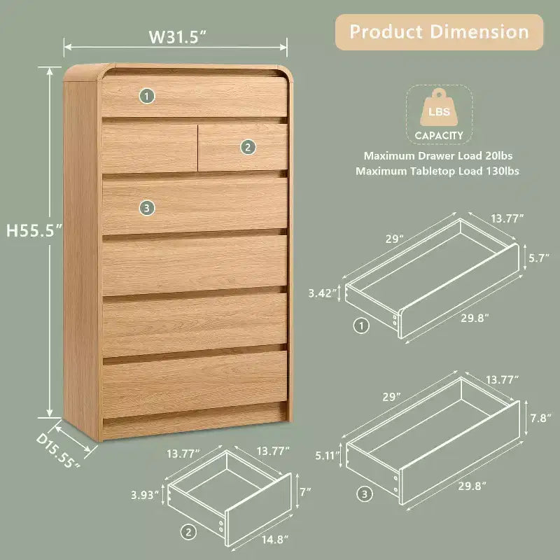 Commode à 7 tiroirs pour chambre à coucher, commode et chiffonnier modernes au design incurvé, commode en bois pour salon