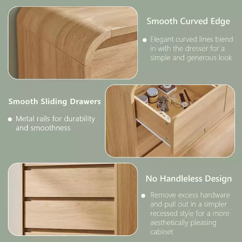 Commode à 7 tiroirs pour chambre à coucher, commode et chiffonnier modernes au design incurvé, commode en bois pour salon