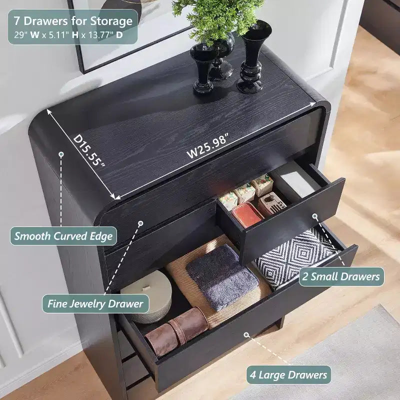 Commode à 7 tiroirs pour chambre à coucher, commode et chiffonnier modernes au design incurvé, commode en bois pour salon