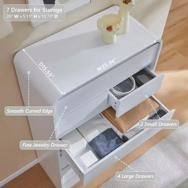 Commode à 7 tiroirs pour chambre à coucher, commode et chiffonnier modernes au design incurvé, commode en bois pour salon