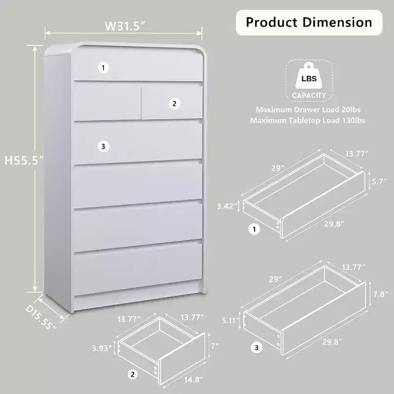 Commode à 7 tiroirs pour chambre à coucher, commode et chiffonnier modernes au design incurvé, commode en bois pour salon