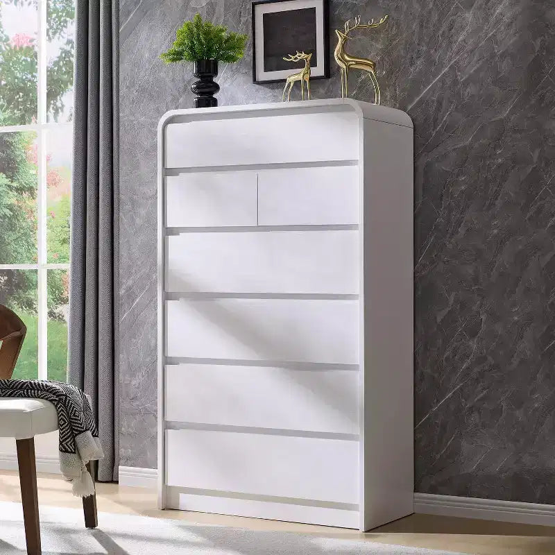 Commode à 7 tiroirs pour chambre à coucher, commode et chiffonnier modernes au design incurvé, commode en bois pour salon