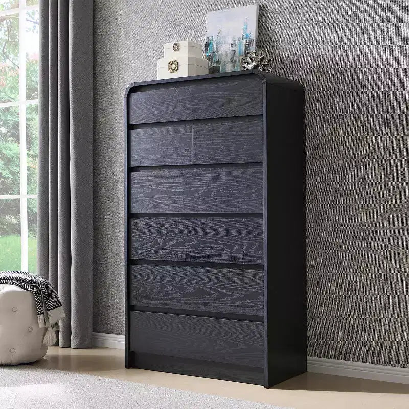 Commode à 7 tiroirs pour chambre à coucher, commode et chiffonnier modernes au design incurvé, commode en bois pour salon