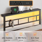 Cadre de lit double moderne avec bande lumineuse LED et station de charge, plateforme en métal noir, sommier tapissier, étagère de rangement, tête de lit, aucun sommier à ressorts requis