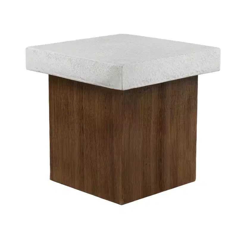 MAYEERTY 1 Pack Table d'appoint carrée, table de bout effet pierre et bois pour salon intérieur/extérieur, patio, chambre