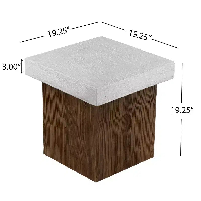 MAYEERTY 1 Pack Table d'appoint carrée, table de bout effet pierre et bois pour salon intérieur/extérieur, patio, chambre