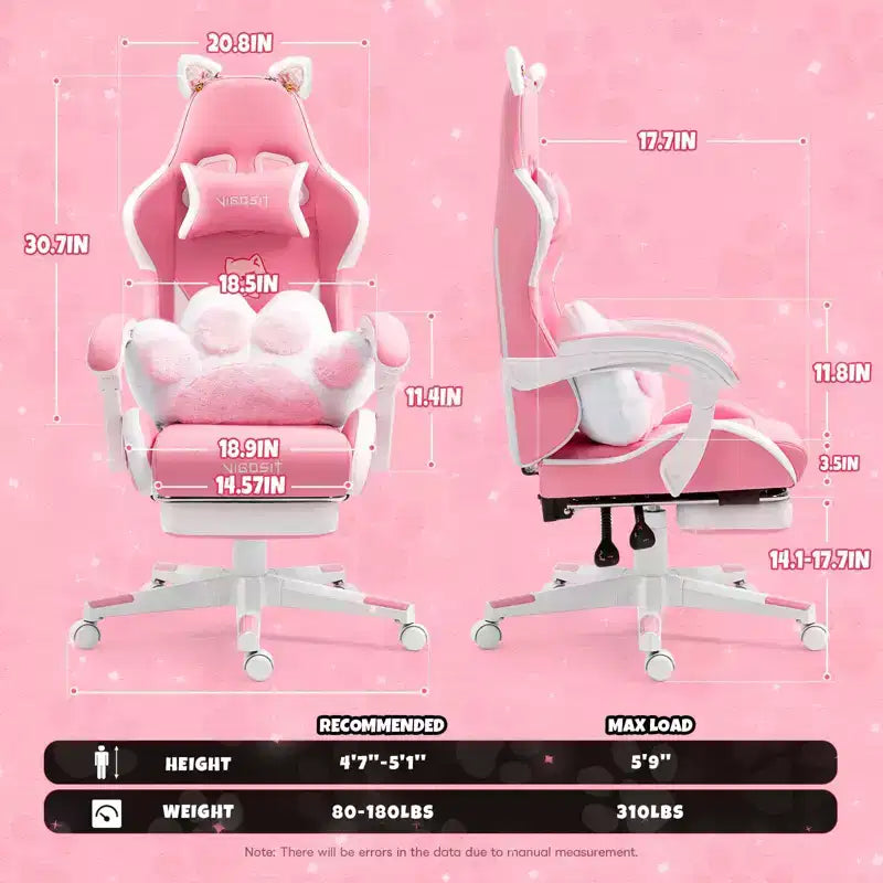 Chaise de jeu pivotante Okak Modern Cute Cat avec coussin lombaire patte, chaise d'ordinateur ergonomique haute pour adultes