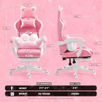 Chaise de jeu pivotante Okak Modern Cute Cat avec coussin lombaire patte, chaise d'ordinateur ergonomique haute pour adultes