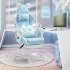 Chaise de jeu pivotante Okak Modern Cute Cat avec coussin lombaire patte, chaise d'ordinateur ergonomique haute pour adultes