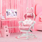 Chaise de jeu pivotante Okak Modern Cute Cat avec coussin lombaire patte, chaise d'ordinateur ergonomique haute pour adultes