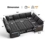Dyonery Canapé-lit modulaire d'angle 8 places en U avec lit gigogne/dossier inclinable/ports USB/table/rangement, montage sans outils